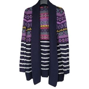 Talbots Cable Knit Open Navy Blue Striped Cardigan Sweater Womens Size M Petite